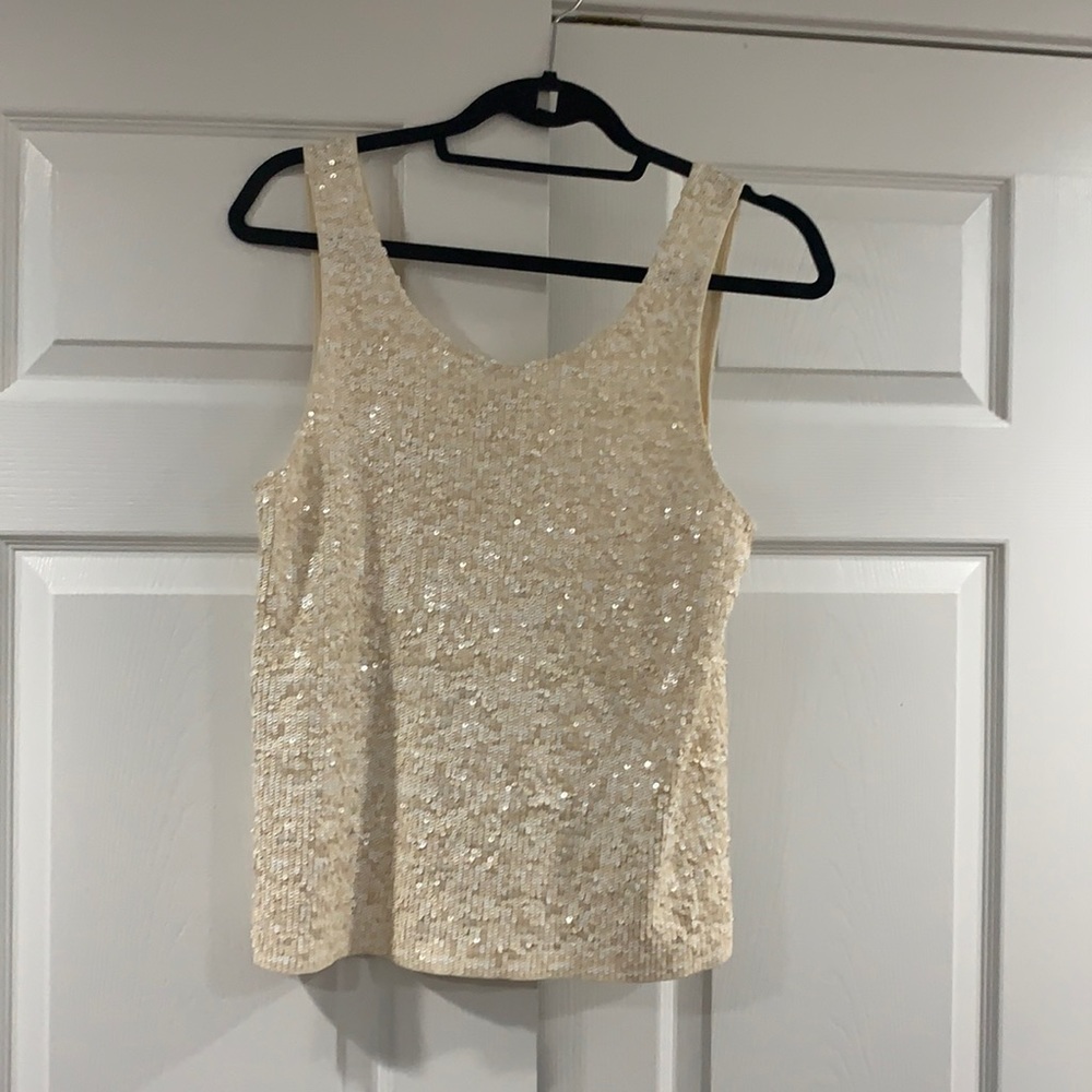 J.Crew sequin top- beige/white size Medium